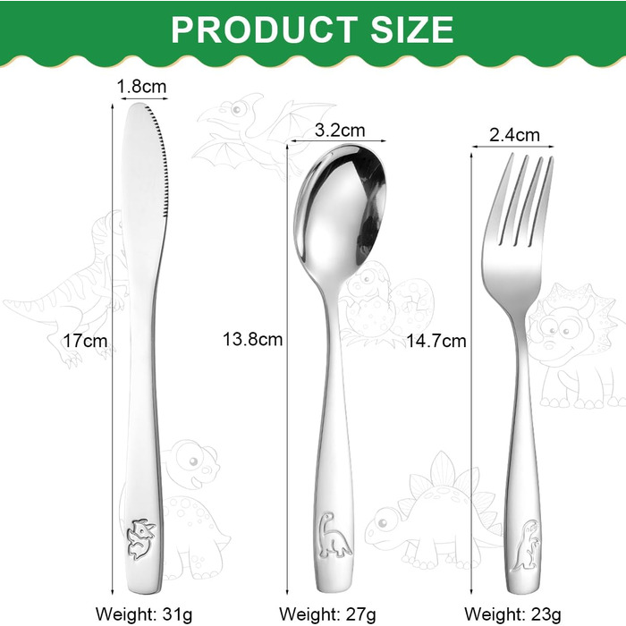 Набір дитячого столового приладдя з нержавіючої сталі (6 шт.) - 2 виделки, 2 ножі, 2 ложки. З гравіюванням, від 3 років.