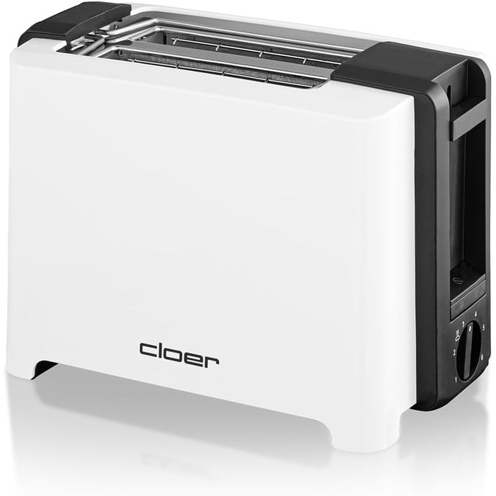 Тостер Cloer 3531 для 2 тостів XXL, 750-900 Вт, з функцією перевірки тосту, підставкою для булочок, режимом розморожування, додатковим підйомом, білий