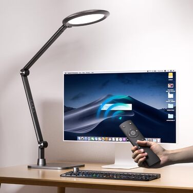 LED лампа настільна з денним світлом для відеоконференцій, офісна лампа з підставкою, регульована з 4 кольоровими режимами, 18W світло для відео, захищає очі, для дому та офісу, матовий білий (тінтовий чорний)