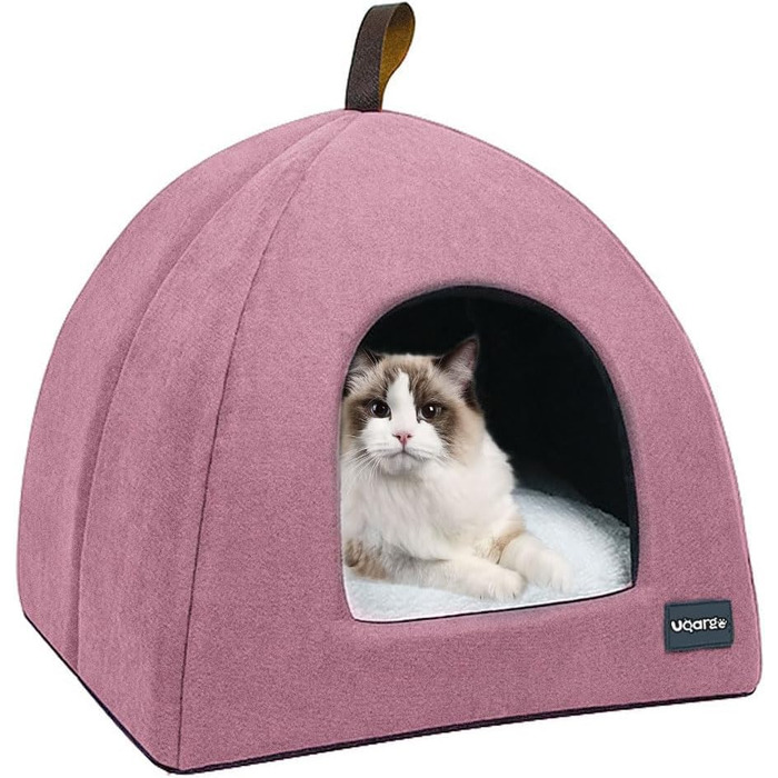 М'яке ліжко-печера для котів, тепле плюшеве ліжко для котів, гніздо для котів з знімним внутрішнім подушечкою (Рожевий, M)