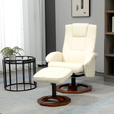 HOMCOM Massage Recliner with Footrest, 360° Swivel, Faux Leather, Steel, Cream White/Brown, 73x83x106cm for Ultimate Comfort