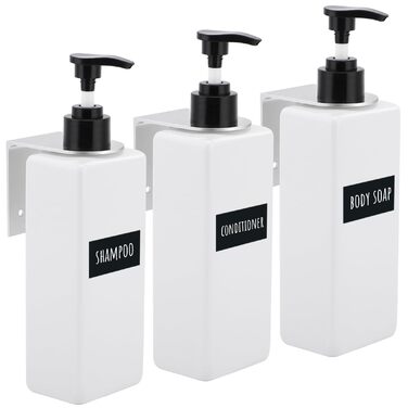 Диспенсер для мила Segbeauty Quadratisch 4 шт. з етикетками для шампуню, гелю для душу, рідкого мила, 500 мл, білий + тримач