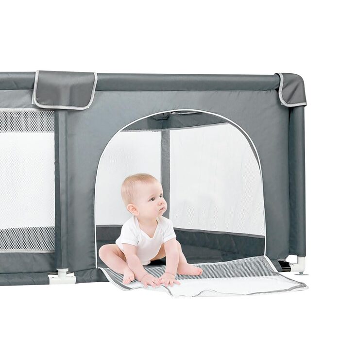 Baby Playpen, 160 x 120 cm, Activity Fence for Kids, with Base, Modular, Foldable, Large Playpen for Toddlers with Zipper Door (gray)