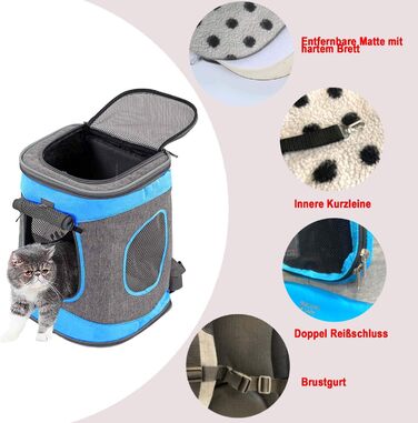 Складана переноска для собак та котів - транспортна сумка для подорожей на авто та літаку. Міцна переноска-рюкзак сіро-зеленого кольору (сіро-блакитного).