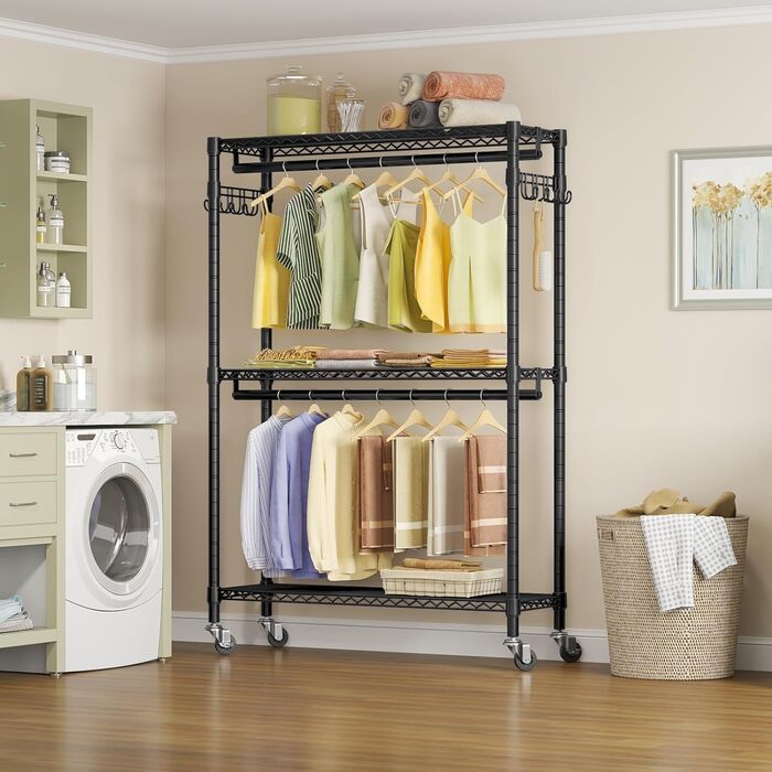 ALKNOT Clothes Rack, Garment Rod, Rolling Clothes Rack, Rolling Garment Rod, Stable Clothes Rack, Clothes Rack with Wheels 90x43.5x180cm, Load Capacity 100kg