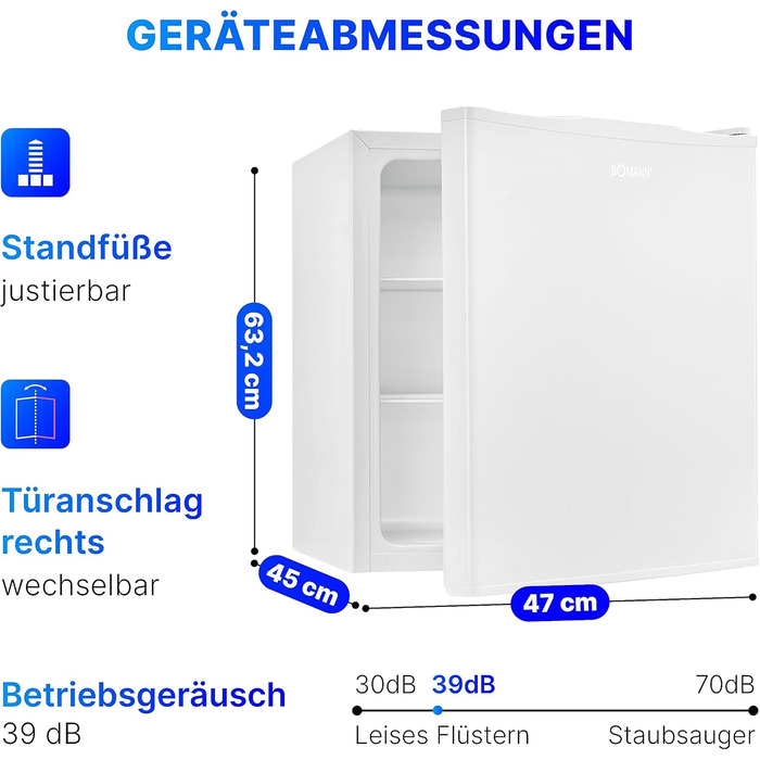 Холодильник Bomann KB 7347 Mini 58 л з регулюванням температури та змінним напрямком відкривання дверцят, чорний (модель 2023)