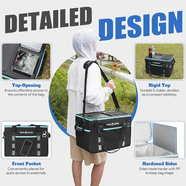 Сумка-холодильник INSMEER 40L, XXL - для пікніка, кемпінгу, пляжу, подорожей. 60 банок, з відкривачем, посилені борти, 2 тримачі для чашок