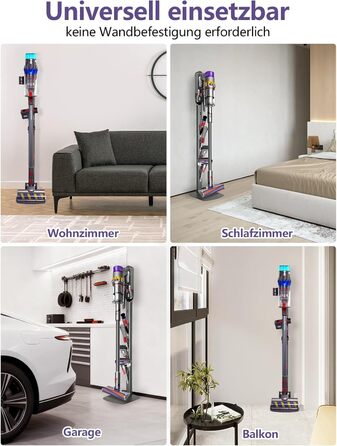 Кріплення та зарядний стан для пилососів Dyson V8–V15 та Gen5 – настінний тримач для акумуляторного пилососа з органайзером для насадок, щіток та кабелю, темно-сірий