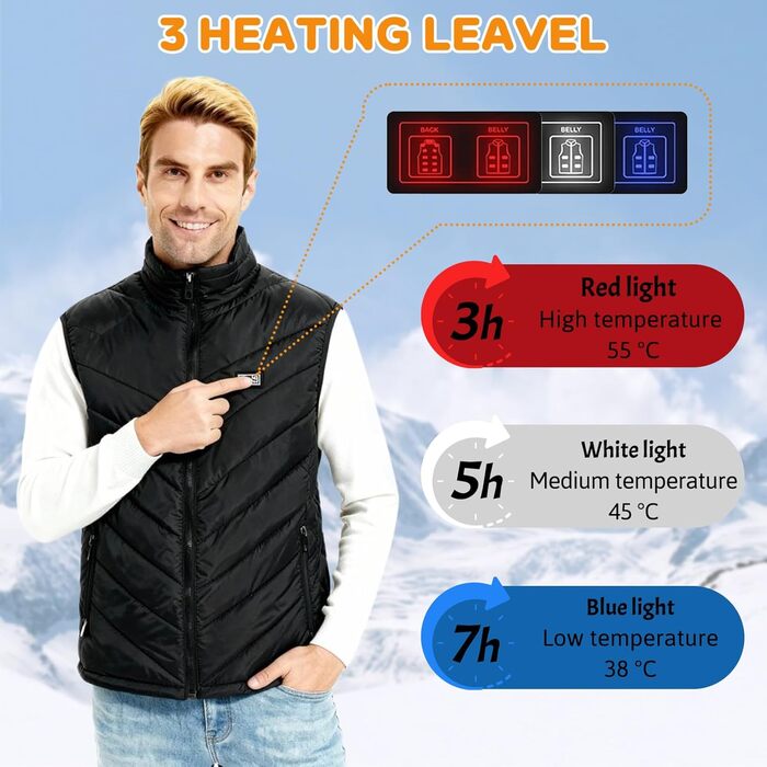 Обогревна жилетка для чоловіків та жінок, жилетка з підігрівом 9 нагрівальних панелей та 3 режими температури, тепла куртка для роботи на відкритому повітрі, подарунок на Різдво