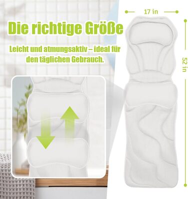 Подушка для ванни Vollkörper для тіла, спини, голови та шиї. Швидковисихаюча біла подушка для ванни – комфортне купання.