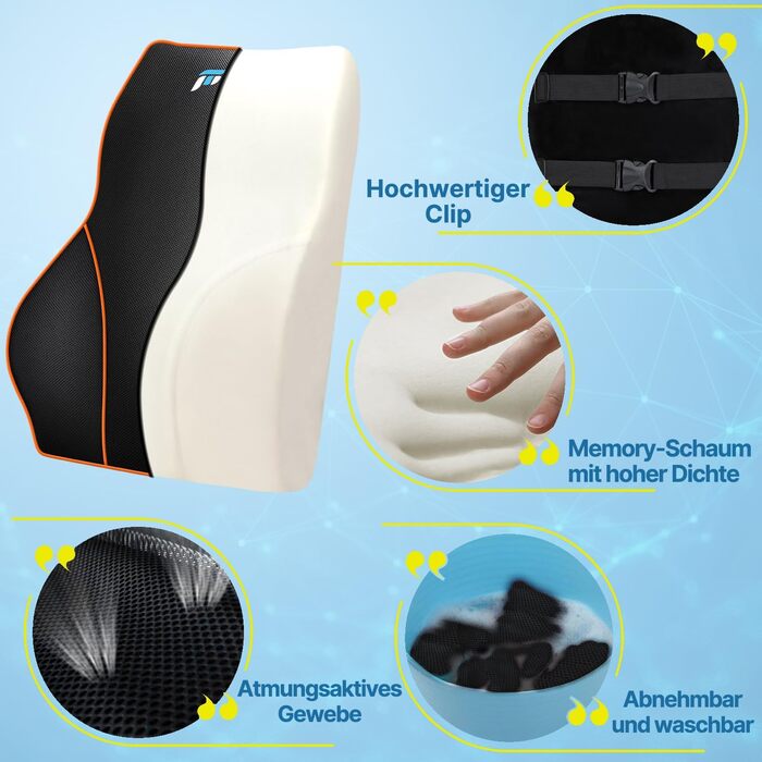 Подушка для попереку POOTACK з memory foam - ергономічна підтримка для авто, офісу та геймінгу, чорна