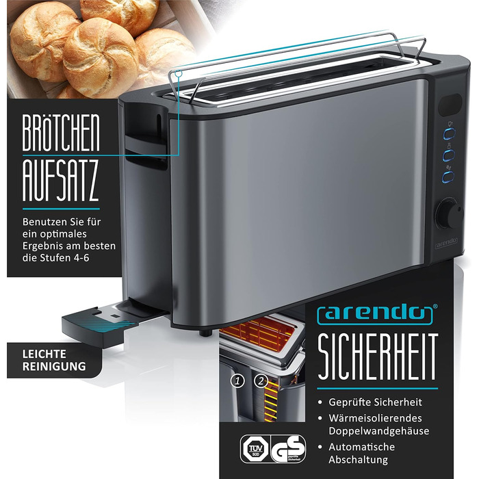 Arendo Kettle and Toaster SET Stainless Steel Cool Grey, Kettle 1.5L 40°-100°C Keep Warm Function, Toaster 2 Slice LED Display 6 Browning Levels, Bread Tray, A: Cool Grey
