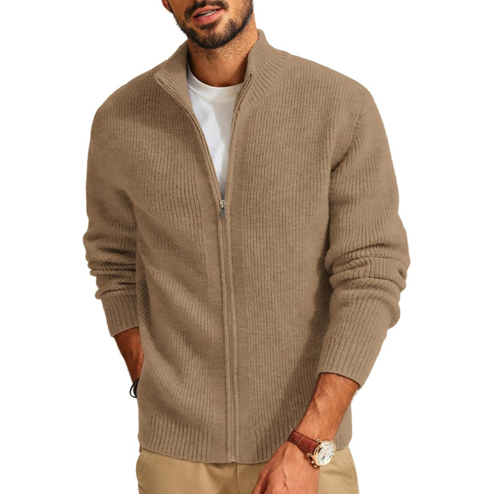 Чоловіча вітрозахисна куртка-кардиган PJ PAUL JONE з коміром-стійкою та блискавкою, колір верблюжий (S)