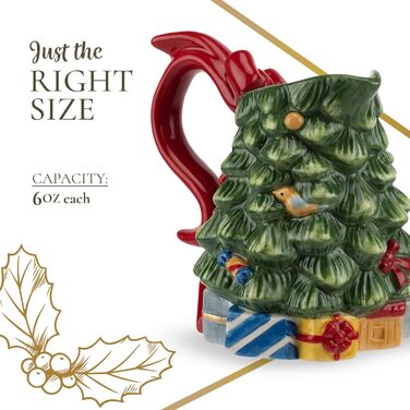 Spode Sugar and Creamer Set with Christmas Tree, Figurine Tree, 209 ml creamer and 150 ml sugar bowl with lid, festive tea and coffee set, dishwasher safe, ceramic tableware.