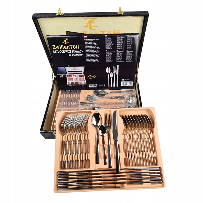 Преміальний набір столових приборів із нержавіючої сталі на 12 осіб (72 предмети) у кейсі