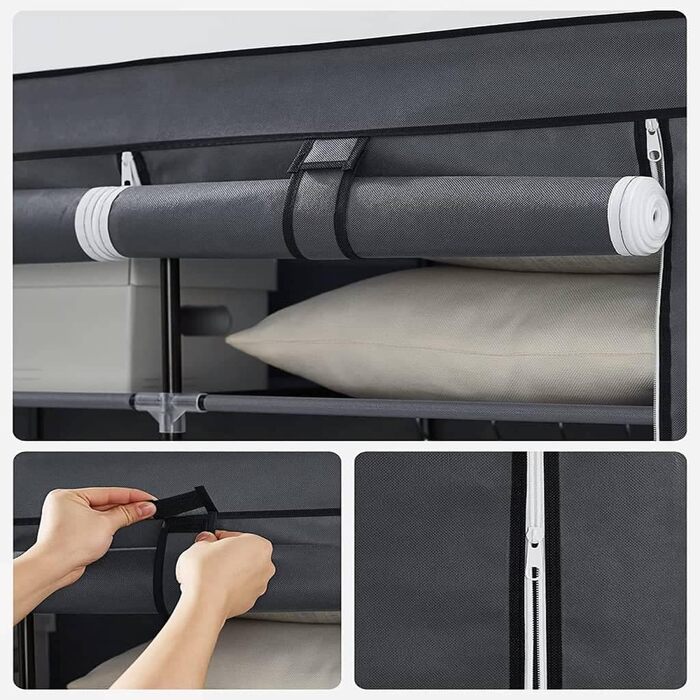 SONGMICS Wardrobe, Clothes Rack, Folding Closet Organizer with Clothes Rod, Clothes Stand, Storage, Pockets, Shoes, Bedroom, Dressing Room, 45 x 150 x 175 cm, RYG12B (Grey)