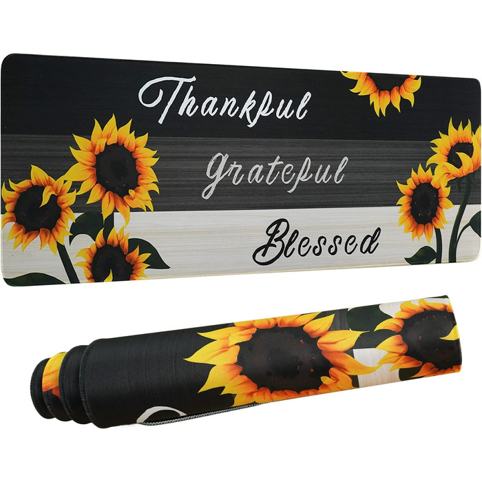 Мат для миші Sakura XL, чорний з квітковим малюнком, 80 x 30 см, аксесуар для столу