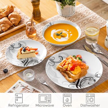 Набір посуду VEWEET 18 предметів на 6 осіб: тарілки, супові тарілки, десертні тарілки. Сучасний сервіз з порцеляни.