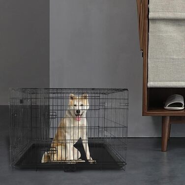 Клітка для собак 91 x 56 x 62 см, складана, з 2 дверцятами, переносна клітка для собак, автоклітка, з піддоном, дротяна клітка для собак