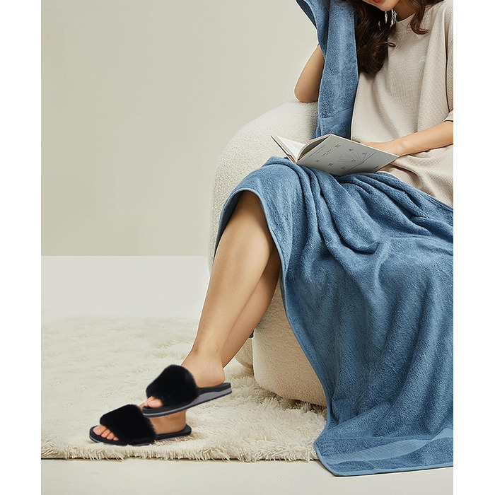 Тапочки халатні жіночі COFACE з хутром, теплі домашні сліпони, чорні, 39 EU