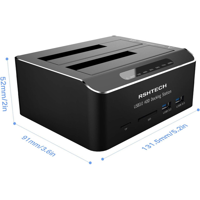 Док-станція для жорстких дисків RSHTECH з двома відсіками, USB 3.0, алюміній, підтримка 2.5/3.5