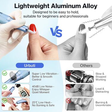 Електрична шліфувальна машинка для нігтів, професійна, 40000 об/хв, LCD манікюр/педикюр, набір з багатофункціональною базою, портативна, з підсвічуванням, сенсорне керування (Світло-блакитний)
