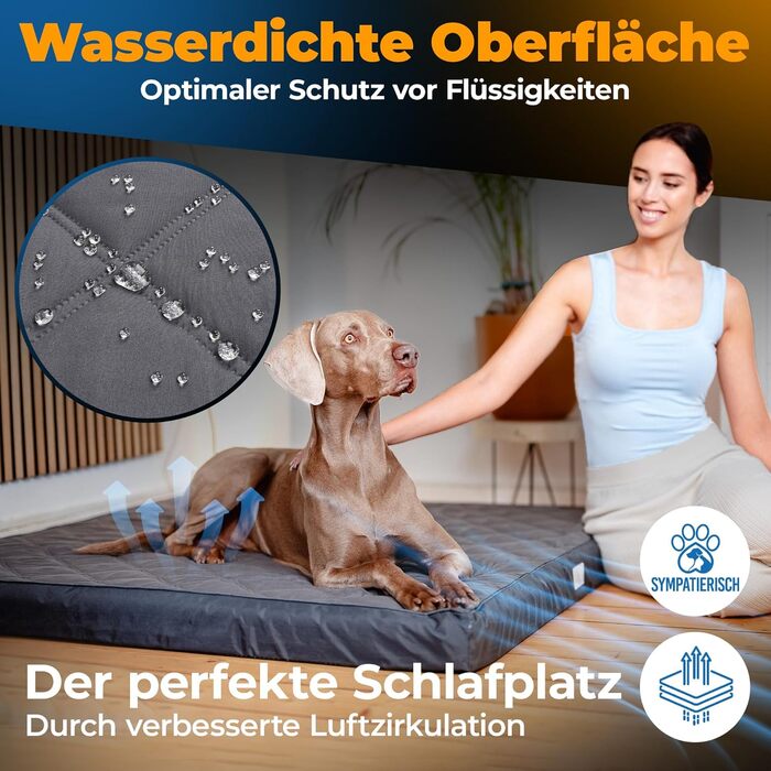 Orthopedic Dog Bed [Waterproof] - Your Furry Friend's New Favorite Dog Mat, Non-Slip Dog Cushion, Dog Basket, Dog Bed, Washable Cover | Small to Large Dogs | 90x80x8 cm (XL (130x120x9cm))