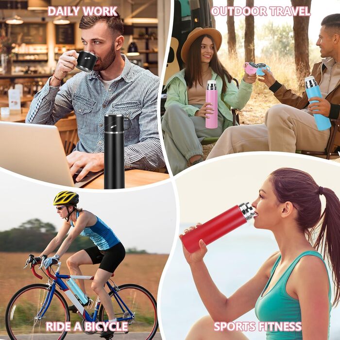 Термос IAGORYUE з нержавіючої сталі, 0.55л, з ізоляцією та кришкою без витоку, з ручкою. Подвійні стінки, зберігає температуру 12 годин. Для спорту, офісу, відпочинку на природі (Рожевий)