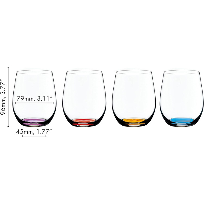 Стакани RIEDEL Happy O Vol. 2, прозоре кришталеве скло, кольорове дно, машинне виготовлення