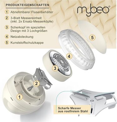 MyBeo - Електричний видалення ворсу з одягу - бездротовий прилад для видалення ворсу з тканини з USB-кабелем для зарядки - для всіх видів одягу - видаляє ковтунці - 2 змінні леза - акумуляторний (Колір: Бежевий)