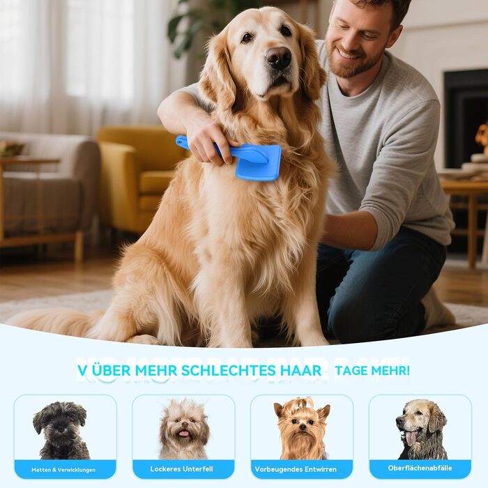 Набір для грумінгу собак великих порід Slicker Bürste: щітка, гребінець для підшерстя та гребінець з нержавіючої сталі. Підходить для собак та котів з підшерстям (голден ретрівер, австралійська вівчарка). Колір: блакитний