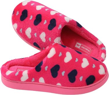 Тапочки домішки JOMIX Winter Hausschuhe для жінок з серцем, теплі, з плюшевою підкладкою, зручні, антиковзні, домашні (36 EU, фуксія)