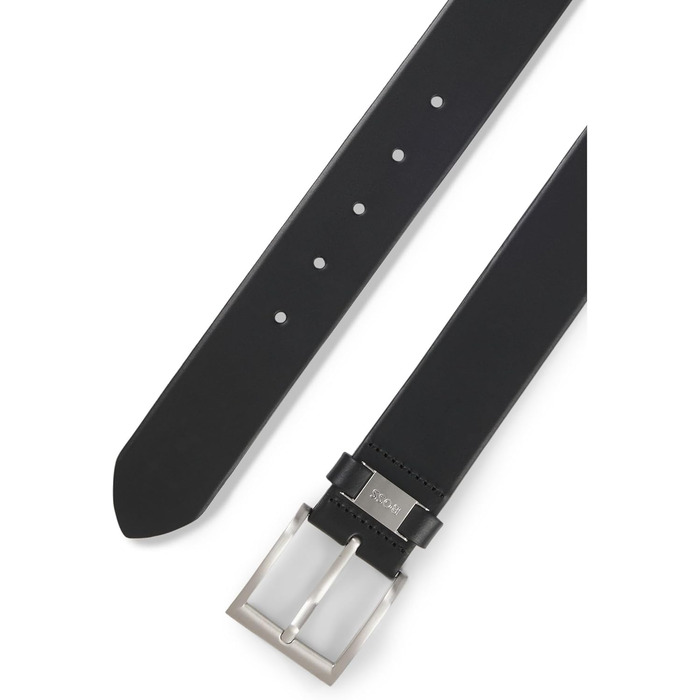 Чоловічий шкіряний ремінь BOSS Connio з логотипом та металевими деталями, чорний 95-001