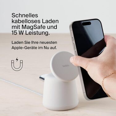 Беспроводная зарядная станция Belkin BoostCharge Pro 2-в-1 Qi2 15W MagSafe для iPhone, Apple Watch, AirPods (пісочний)
