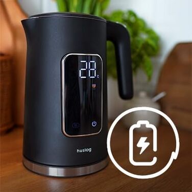 Електричний чайник 1.7 л з тачскріном, 2200 Вт, регулювання температури (40–100°C), 5 програм, підтримання тепла, нержавіюча сталь, бездротовий, чорний