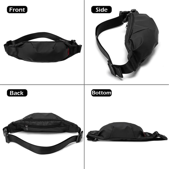 Чоловіча/жіноча поясна сумка-рюкзак на пояс, водонепроникна, чорна. Підходить для спорту, подорожей, фітнесу, велоїзди та кемпінгу.