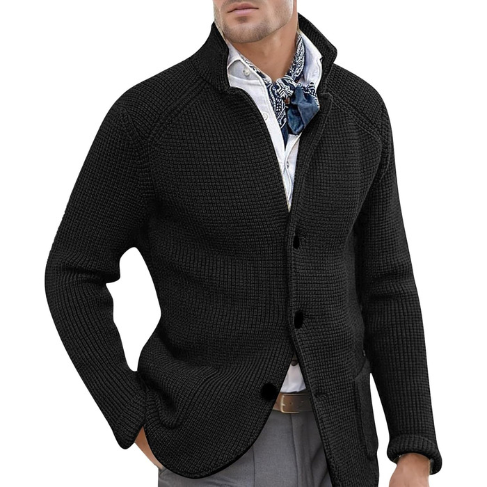 Трактенкова в'язана жилетка чоловіча кардиган на ґудзиках, пуловер, куртка без капюшона, флісова жилетка для активного відпочинку, в'язана світшот, класична, стильна жилетка, тепла зимова куртка до джинсів або чинос, чорний колір