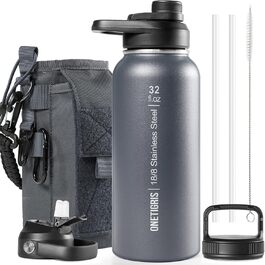 OneTigris Stainless Steel Water Bottle, 0.9L High Capacity, Insulated Sports Bottle for Cycling, Camping, Yoga, Gym, Softair, 32OZ (Gray)