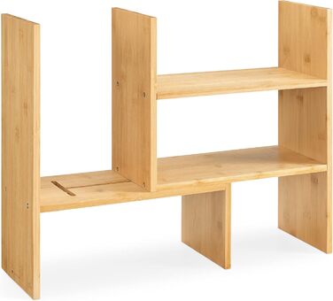Navaris Acacia Desk Organizer 64x15.5x40 - Desk Shelf Organization System Adjustable - Corner Shelf for Kitchen Office Bathroom Shelf Attachment - Natural (Light Brown)