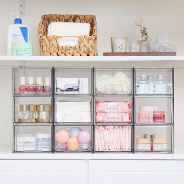 Vtopmart 4 Pack Stackable Storage Drawers, Acrylic Organizer with 32 Non-slip Mats, Acrylic Drawer Organizer for Dresser, Bathroom