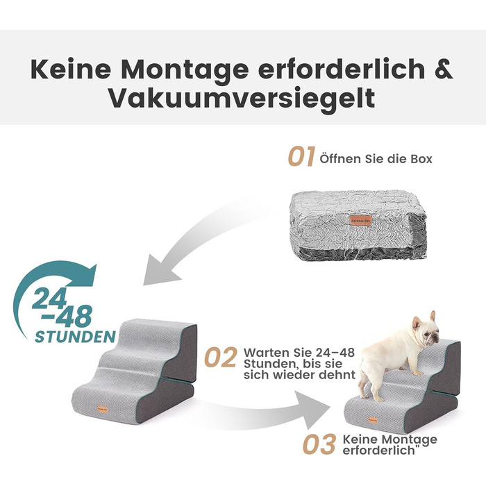 Сходинки для собак Gardner Pet: 3 сходинки, 35/42 см, сірий колір. Зручні для маленьких собак, з водонепроникним покриттям та протиковзким матеріалом. Підходять для ліжка, дивану, крісла.