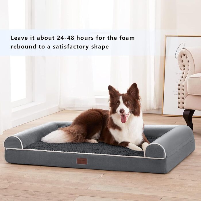 WESTERN HOME Dog Bed Dog Basket Large Dogs Orthopedic Dog Bed Dog Sofa Waterproof 106x76x10cm Dog Beds with Washable Cover Dog Basket Large Dogs, (L 106 x W 76 x H 19 cm, Dark Grey)