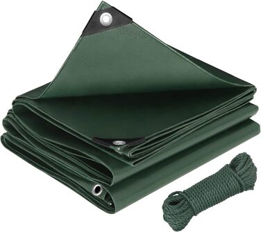 280g/m² Cover Sheet / Fabric Sheet made of PE [without recycled materials], waterproof and reinforced protective sheet for garden furniture, pool, car, trampoline, with 16m rope for fastening (4x8m, Green)
