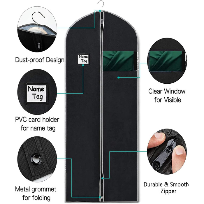 Чохли для одягу, дихаючі, 100 см (4 шт) для піджаків, костюмів, пальто. Захисні мішки для зберігання з прозорим вікном, антипилові.