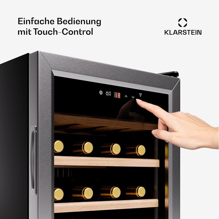 Klarstein Wine Fridge - 16/24 Bottle Wine Cooler with Glass Door - Stainless Steel - 5-18°C Temperature Control - Indoor/Outdoor Use