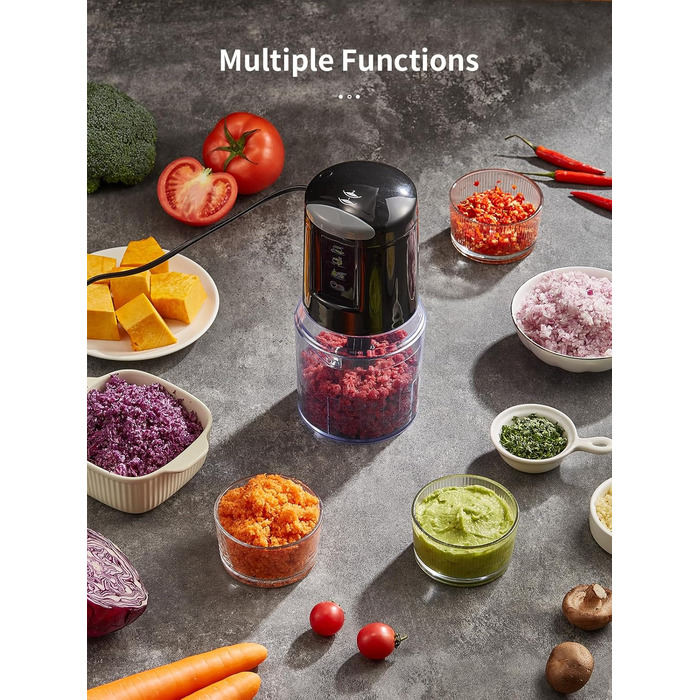 Електричний міні-подрібнювач 500 мл, кухонний комбайн 300 Вт з 4-ма нержавіючими лезами та 2 швидкостями, мультиподрібнювач для овочів, м'яса, горіхів, соусів та дитячого харчування