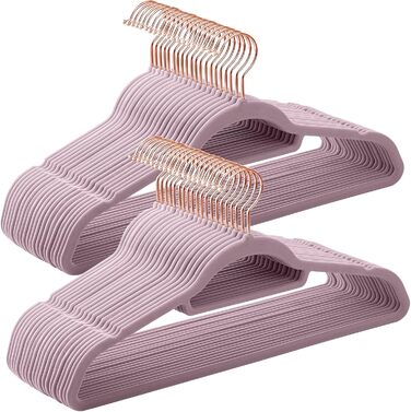 Плечики SONGMICS для одягу, 50 шт., велюрові, антиковзаючі, для краваток, 360° обертання, 0,6 см, економія місця, 43,5 см, для пальто, штанів, срібно-білі