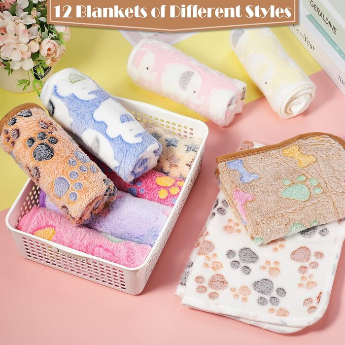 М'яка ковдра для собак та котів Sinmoe 12 шт. (40 x 60 см) з принтом лапок, кісток, зірок, слоників