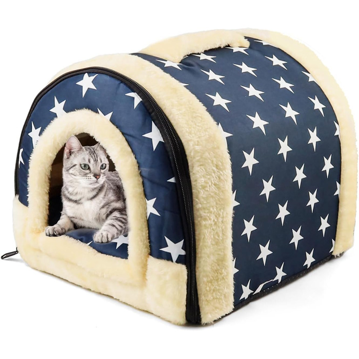 Кіт Хаус Індор, Тепле Гніздо-Печера для Кітів, 2-в-1, Ліжко-Печера для Кітів та Маленьких Собак з Знімним Подушечкою, Прати, 37x32x30 см