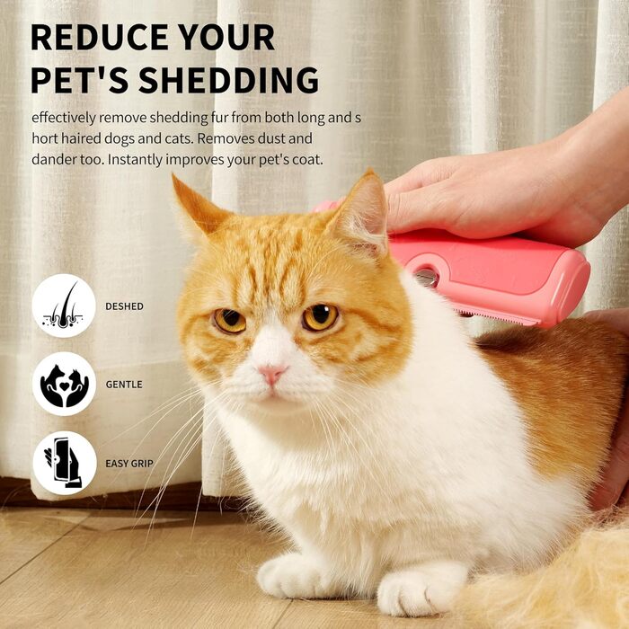 Щітка для собак та котів – двоколірна синьо-жовта, видаляє відмерле волосся та підшерсток м'яко, для собак та котів (рожева)